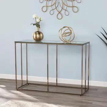 42" Clear and Gold Glass Frame Console Table