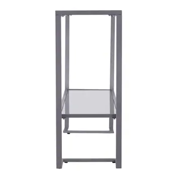 52" Clear and Silver Glass Sled Console Table With Shelves
