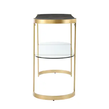 49" Gray and Gold Solid Wood Oval Sled Console Table With Storage