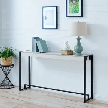 54" White and Black Distressed Sled Console Table