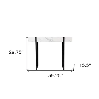 39" White and Black Faux Marble Sled Console Table