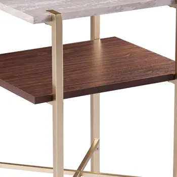 24" Brass Manufactured Wood And Iron Square End Table With Shelf