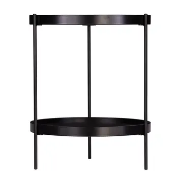 24" Black Manufactured Wood And Iron Round End Table With Shelf