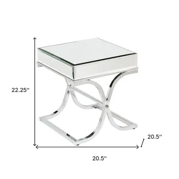 22" Silver And Clear Mirrored Glass Square End Table