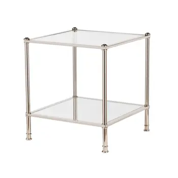 24" Silver Glass And Iron Square Mirrored End Table