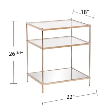 27" Gold And Clear Glass And Iron End Table With Mirrored Shelf
