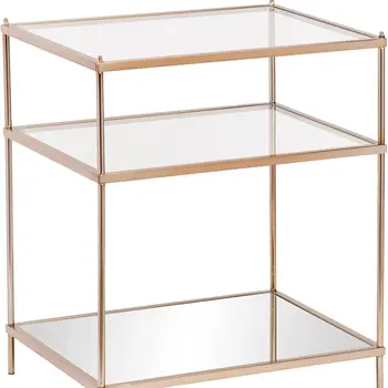 27" Gold And Clear Glass And Iron End Table With Mirrored Shelf