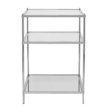 27" Silver Mirrored Glass And Iron End Table With Shelf