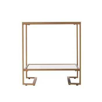 24" Gold Glass And Iron Square Mirrored End Table With Shelf