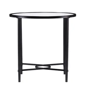 25" Black And Clear Glass Oval End Table