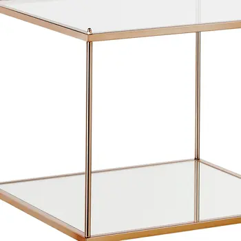 22" Clear And Gold Glass And Iron Square End Table With Shelf