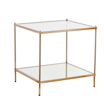 22" Clear And Gold Glass And Iron Square End Table With Shelf