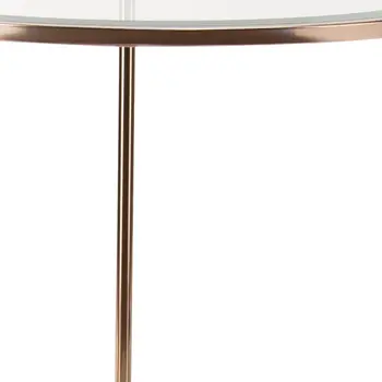 26" Gold Glass And Iron Round End Table With Shelf