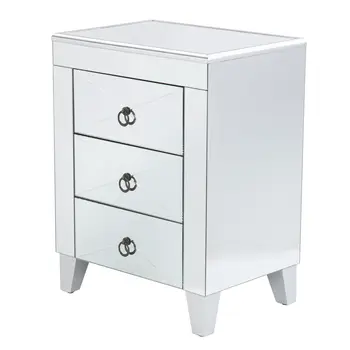 26" Silver End Table With Three Drawers