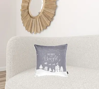 Set Of Four 18" X 18" Grey Zippered Polyester Christmas Snowflakes Throw Pillow Cover