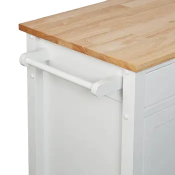 42" Natural and White Butcher Block and Iron Rolling Kitchen Cart With Storage