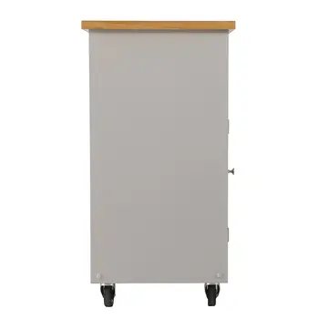 Gray and Natural 35" Rolling Kitchen Island With Storage