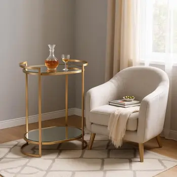 Gold and Silver Metal And Mirrored Glass Bar Cart