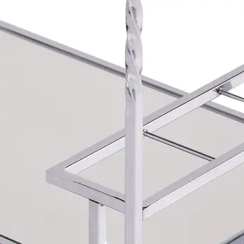 29" Silver Metal and Mirrored Glass Rolling Bar Cart With Wine Storage