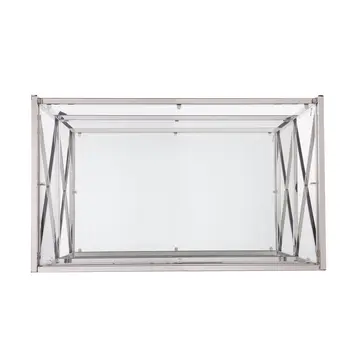 39" Silver Metal and Glass Rolling Bar Cart
