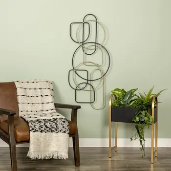 43" Black And Gold Metal Modern Abstract Hanging Dimensional Sculpture