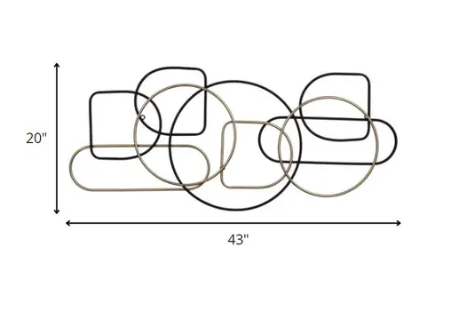43" Black And Gold Metal Modern Abstract Hanging Dimensional Sculpture
