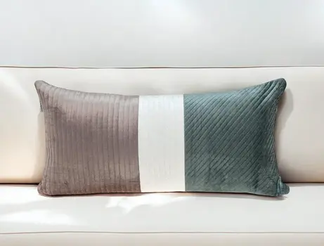12" X 24" Green Striped Velvet Throw Pillow