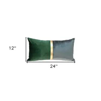 Green Gold and Dark Gray Tufted Velvet Lumbar Pillow