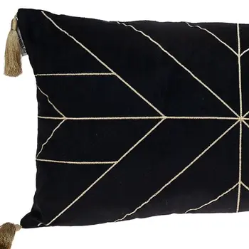 Black and Gold Geo Velvet Lumbar Pillow with Gold Tassels