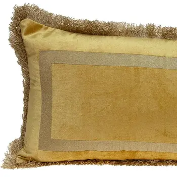 Boho Yellow with Gold Fringe Decorative Lumbar Throw Pillow