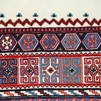 14" X 20" Blue Burgundy And Cream Abstract Cotton Blend Throw Pillow with Tassels