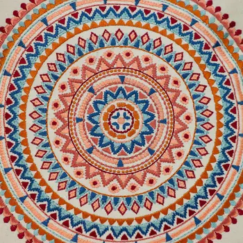 18" X 18" Beige and Blue Abstract Indoor Outdoor Throw Pillow