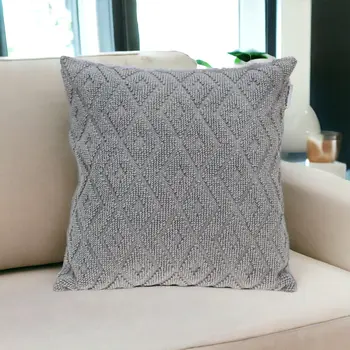 Jacquard Diamond Pattern Decorative Gray Throw Pillow