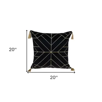 20" Black And Gold Velvet Throw Pillow