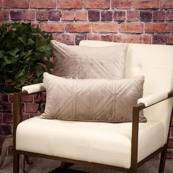 Taupe Quilted Diamonds Velvet Solid Color Lumbar Pillow