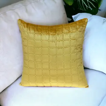 20" Yellow Cotton Blend Throw Pillow