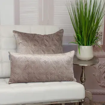 12" X 24" Taupe Lumbar Geometric Diamonds Cotton Blend Throw Pillow