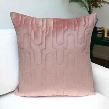 Geometric Lush Quilted Metallic Pink Throw Pillow