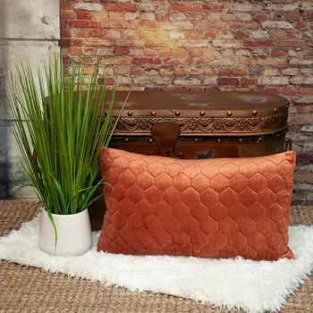 Burnt Orange Tufted Velvet Quilted Lumbar Throw Pillow
