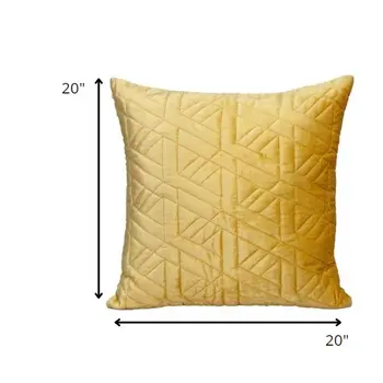 20" Yellow Cotton Blend Throw Pillow