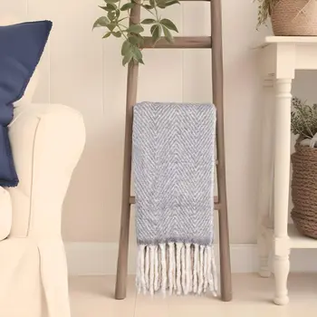 Gray And White Knitted Acrylic Abstract Reversable Throw