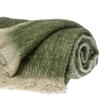Supreme Soft Green and White Herringbone Handloomed Throw Blanket