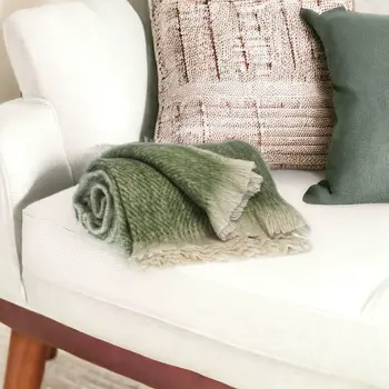 Supreme Soft Green and White Herringbone Handloomed Throw Blanket