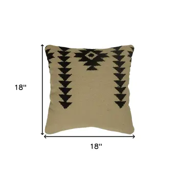 18" Black and Ivory Cotton Throw Pillow