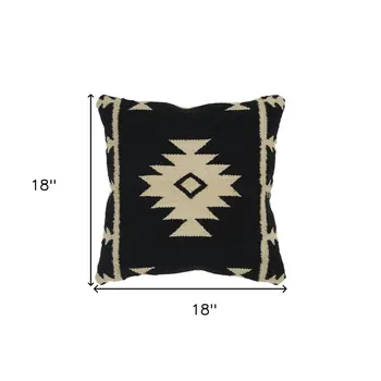 18" Black And Natural Southwestern Throw Pillow with Texture