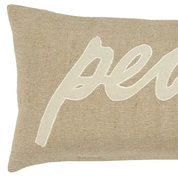 Tan Peace Felt Applique Burlap Throw Pillow