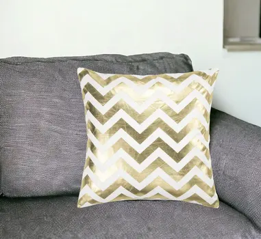 18" Gold and Ivory Cotton Throw Pillow