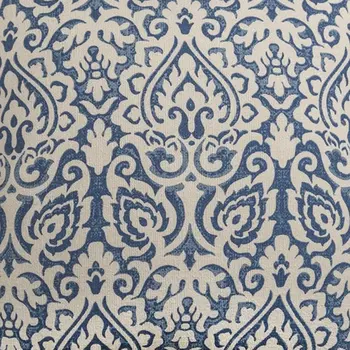 22" Blue And Natural Damask Cotton Throw Pillow