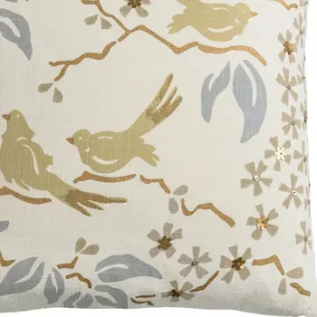 Khaki White Birds and Leaves Down Throw Pillow