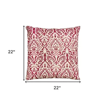 22" Red and White Cotton Throw Pillow